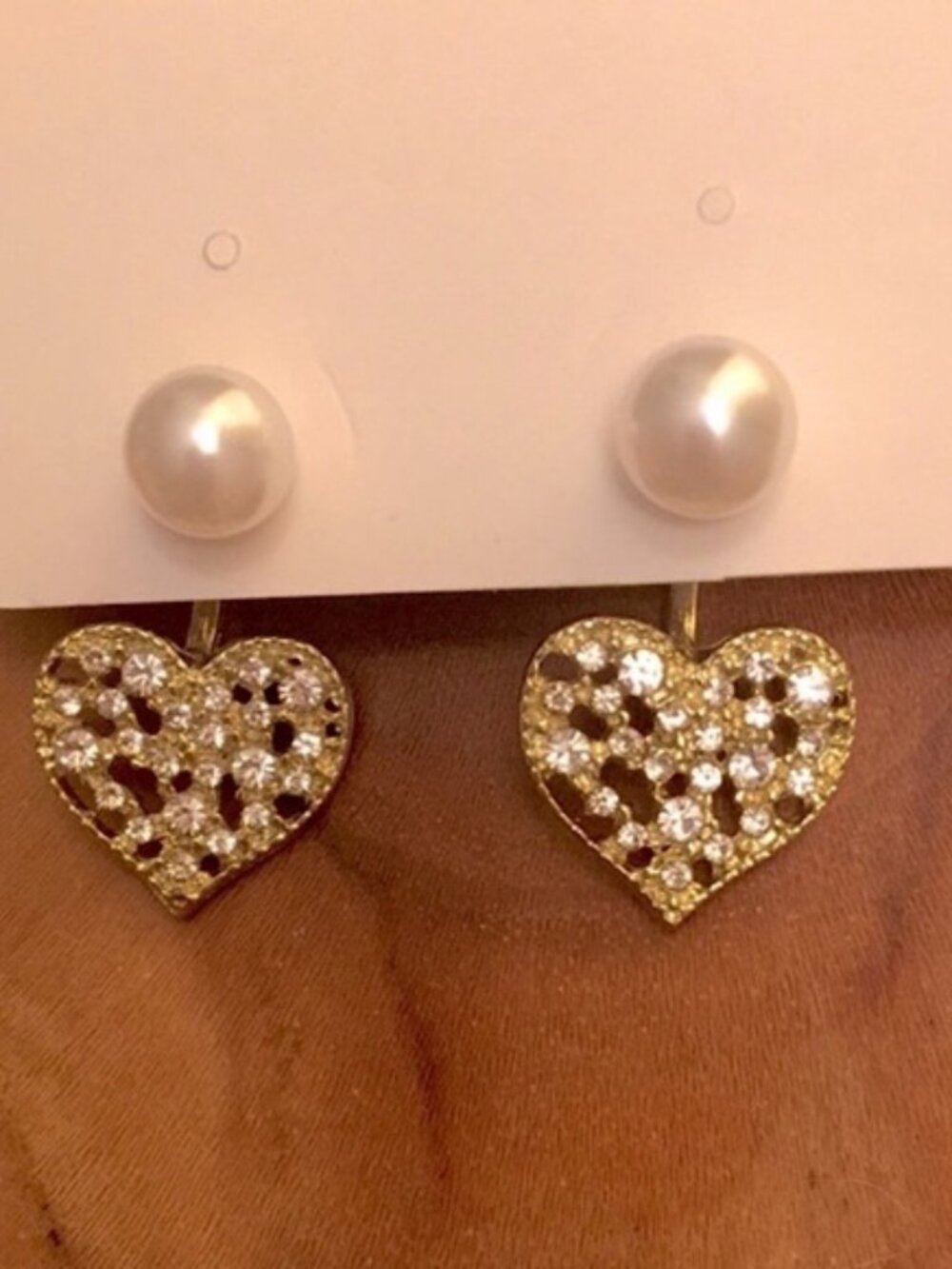 Pearl + Crystal Heart Gold Earring Jackets